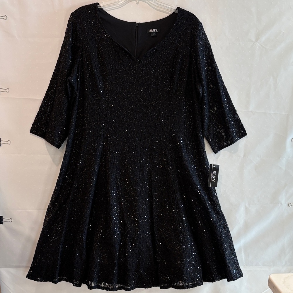 SLNY Black Sequin Dress